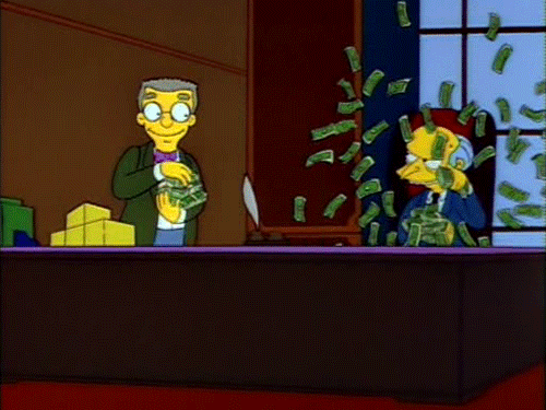 "Money Fight" Simpson gif 2 characters throw money at each other
